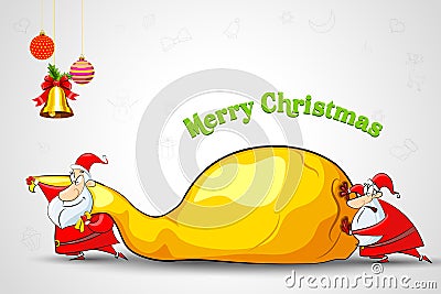 Santa pushing sack full of Christmas gift Vector Illustration