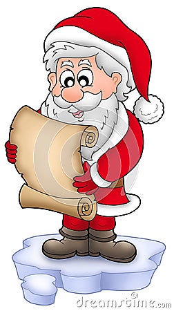 Santa reading parchment on iceberg Cartoon Illustration
