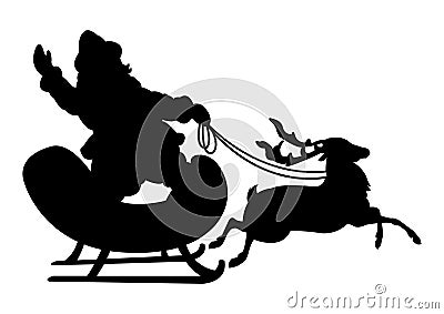 Santa and reindeer black silhouette Stock Photo