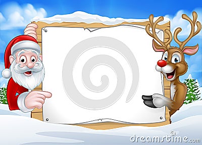 Santa and Reindeer Christmas Sign Background Vector Illustration