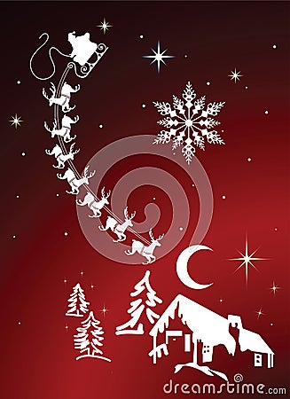 Santa and reindeer in night sky christmas eve Vector Illustration