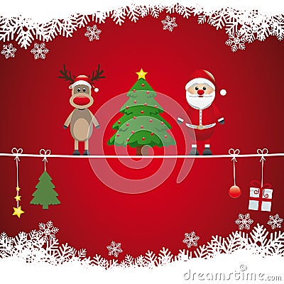 Santa reindeer tree twine snow background Stock Photo