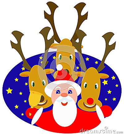 Santa and reindeers Cartoon Illustration