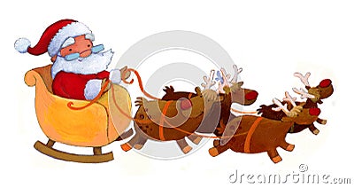 Santa with reindeers Stock Photo