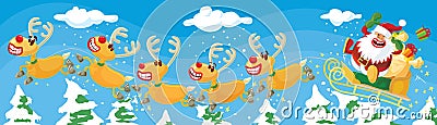 Santa and reindeers in a hurry Vector Illustration