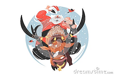 Santa riding on deer Vector Illustration