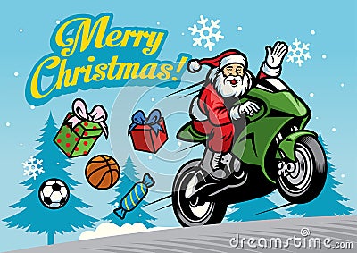 Santa riding motorcycles Vector Illustration