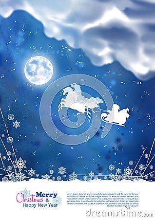 Santa Riding Sleigh Christmas Background Vector Illustration