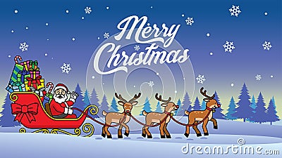 Santa riding snow sleigh Vector Illustration