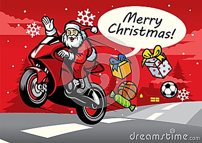 Santa riding sport bike Vector Illustration