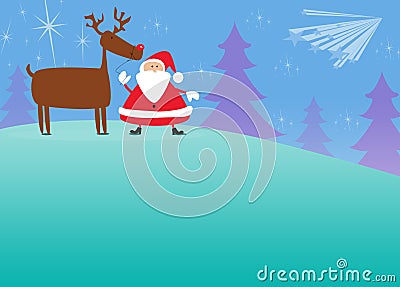 Santa and rudolph christmas background Stock Photo