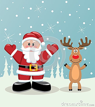 Santa and rudolph deer Vector Illustration