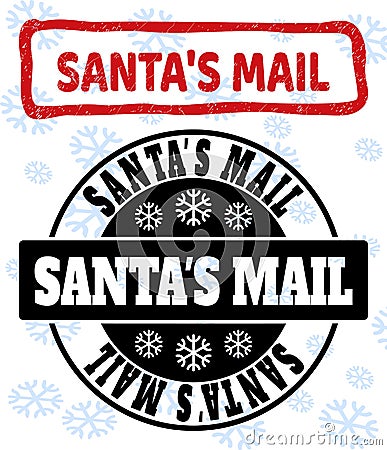 Santa`S Mail Scratched and Clean Stamp Seals for New Year Vector Illustration