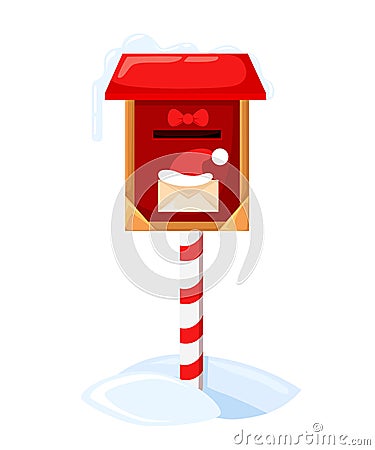 Santa s mailbox Vector illustration of a letter for Santa Claus Merry Christmas and Happy New Year. Mail wish list snow Cartoon Illustration