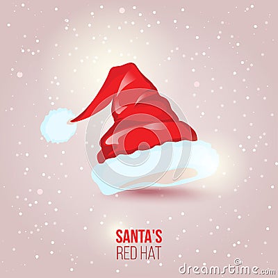 Santa`s red hat on pink snowy background. vector illustration Vector Illustration