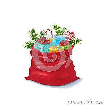 Santa`s sack painted markers Stock Photo