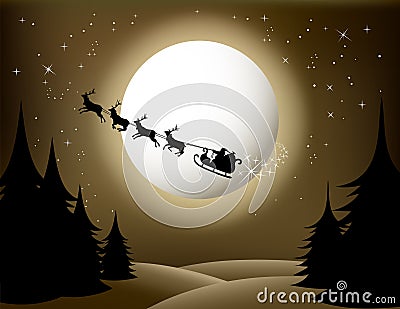 Santa sleigh and reindeer Vector Illustration