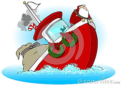 Santa On A Sinking Boat Vector Illustration