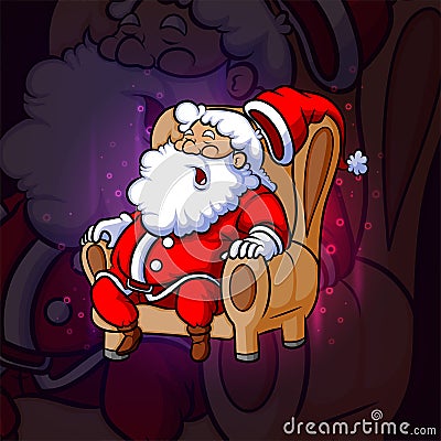 The santa sleep on the sofa esport mascot design Vector Illustration