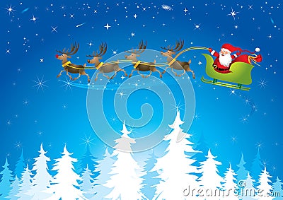 Santa sleigh in night sky - Illustration Vector Illustration