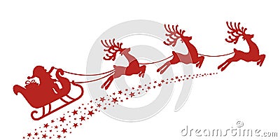 Santa sleigh reindeer red silhouette Vector Illustration