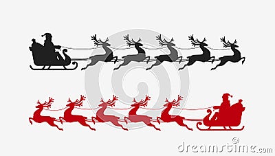 Santa sleigh reindeer silhouette. Christmas symbol Vector Illustration