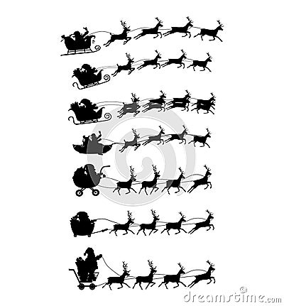Santa sleigh and six reind...nta and other vehicles Vector Illustration