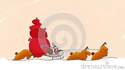 Santa snail on sledge with snaily deers moving sledge with gifts Stock Photo