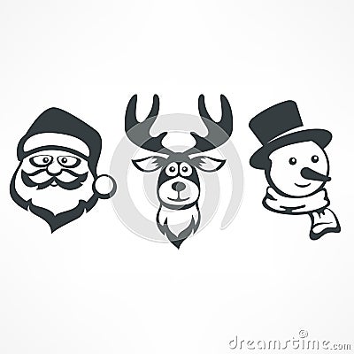 Santa. Snowman. Deer Vector Illustration