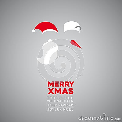 Santa and Snowman face simple flat abstract symbol, Christmas ca Cartoon Illustration