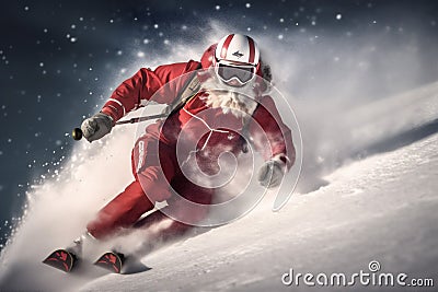 ski snow christmas holiday winter mountain sport santa skier snowboarder. Generative AI. Stock Photo