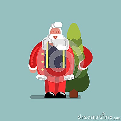 Santa standing with new year tree Vector Illustration