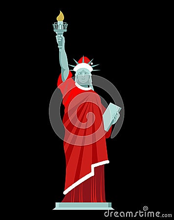 Santa Statue of Liberty. Monument in suit of Claus. Christmas ha Vector Illustration