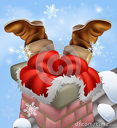 Santa stuck in a chimney Vector Illustration