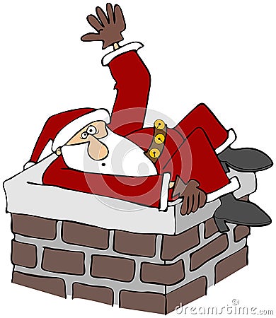 Santa stuck in a chimney Cartoon Illustration