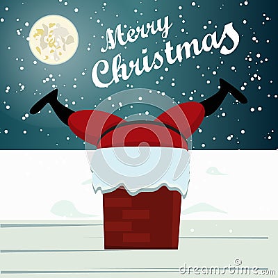 Santa stuck christmas card. Cartoon Illustration