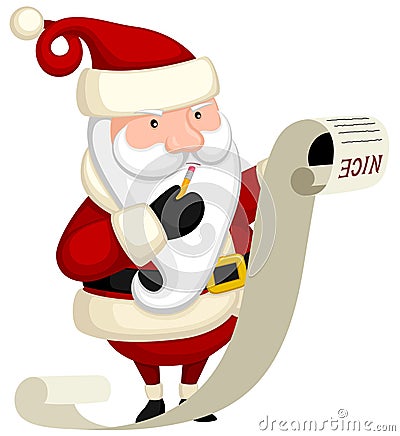 Santa Studying His Nice List Vector Illustration