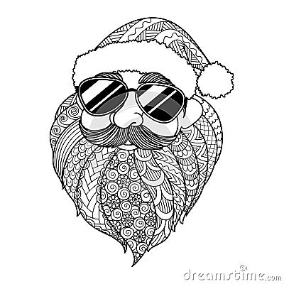Santa claus wearing sunglass, Christmas in July concept. Vector illustration for coloring page, engraving, laser cut or print on p Vector Illustration