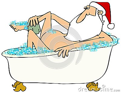 Santa taking a bubble bath Stock Photo