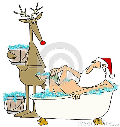 Santa taking a bubble bath Stock Photo
