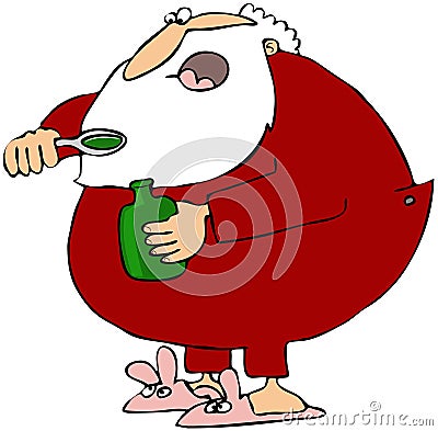 Santa Taking Cough Syrup Cartoon Illustration