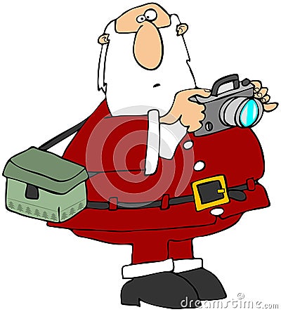 Santa Taking Photos Cartoon Illustration