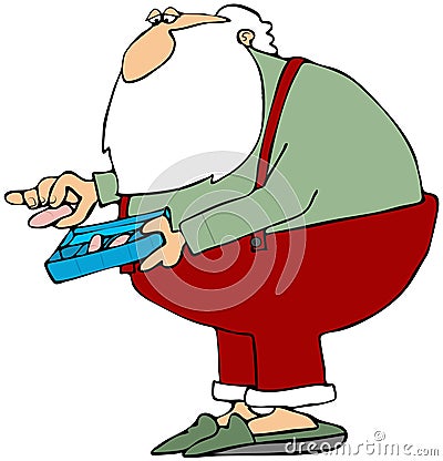 Santa Taking Pills Cartoon Illustration