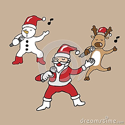 Santa and team singing cartoon Stock Photo