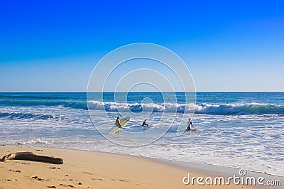 Santa Teresa, Costa Rica - June, 28, 2018: Outdoor view of surfers on the beach of Santa Teresa in a beautiful sunny day Editorial Stock Photo