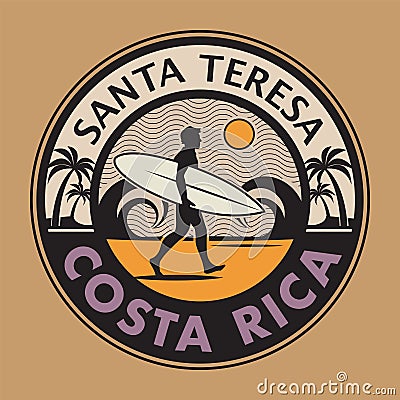 Santa Teresa, Costa Rica- surfer sticker, stamp or sign design Vector Illustration