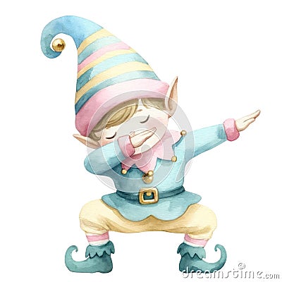 Cute Elf Watercolor Illustration in Pastel Colors Cartoon Illustration