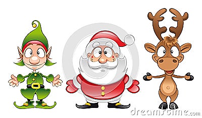 Santaclaus, Elf, Rudolph Vector Illustration