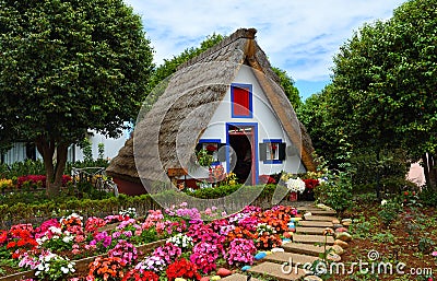 Traditional Madeira building with thatched roof. Editorial Stock Photo