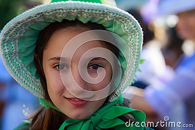 SANTANDER, SPAIN - JULY 16: Unidentified girl, dressed of period costume in a costume competition celebrated in July 16, 2016 in S Editorial Stock Photo